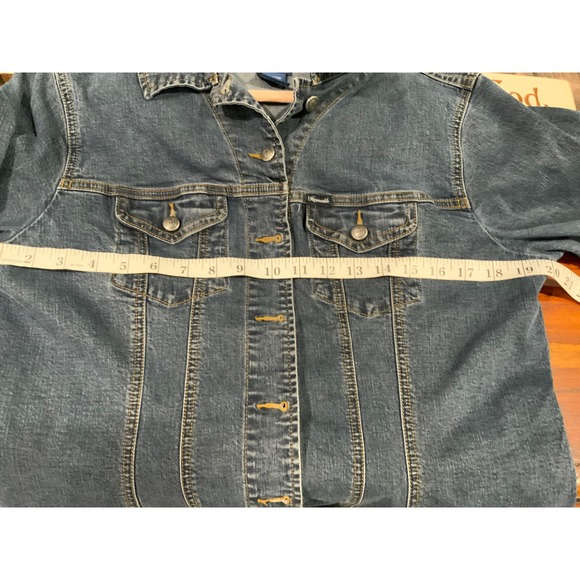 Faconnable Womens Medium Wash Stretch Denim Trucker Jacket Size L - Picture 10 of 15